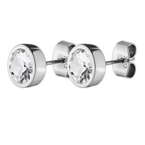 Clear Quartz Silver Stud Earrings, White Stone Stud Silver Earrings